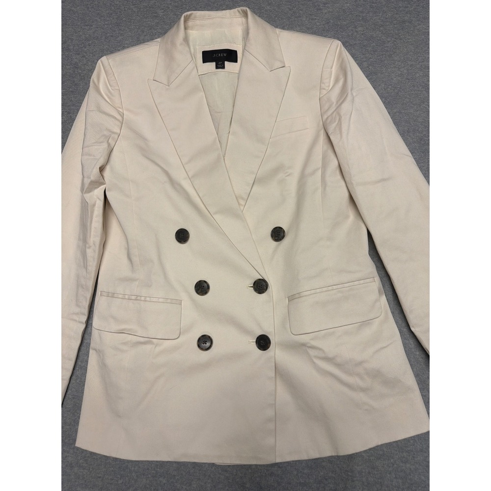 J.Crew Re-Imagined‎ Double Breasted Blazer Ivory Cotton Stretch Petite 2P